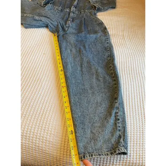 Free People We The Free Western Denim Zip Up Long Sleeve Straight Leg Jumpsuit M - Picture 10 of 15